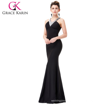 Grace Karin Floor Length Beads Formal Gown Black Bodycon Long Evening Dresses CL6157